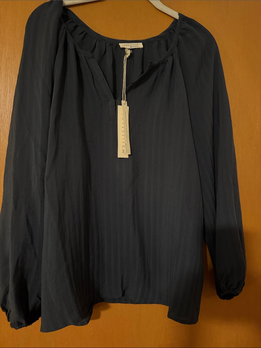 lovestitch Blackish Blue-ish Peasant Blouse with Long Sleeves nwt